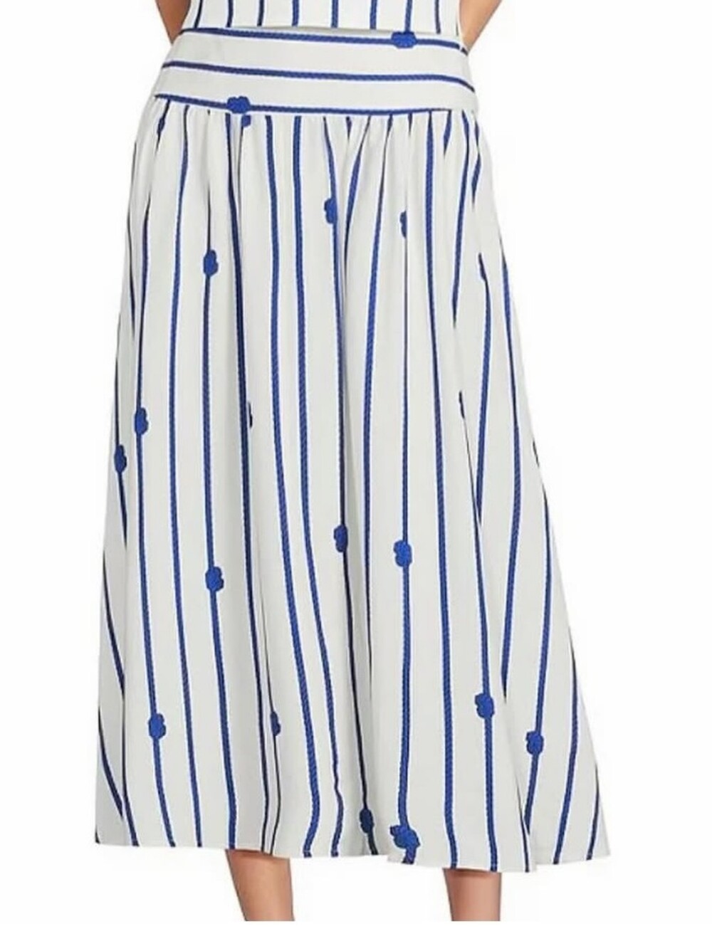 ANTONIO MELANI White and Blue Vertical-Stripe Midi Skirt